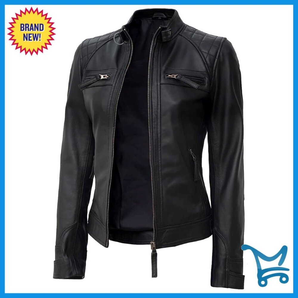 Lambskin Leather Jacket Quilted Cafe Racer Style Women's Premium Fit